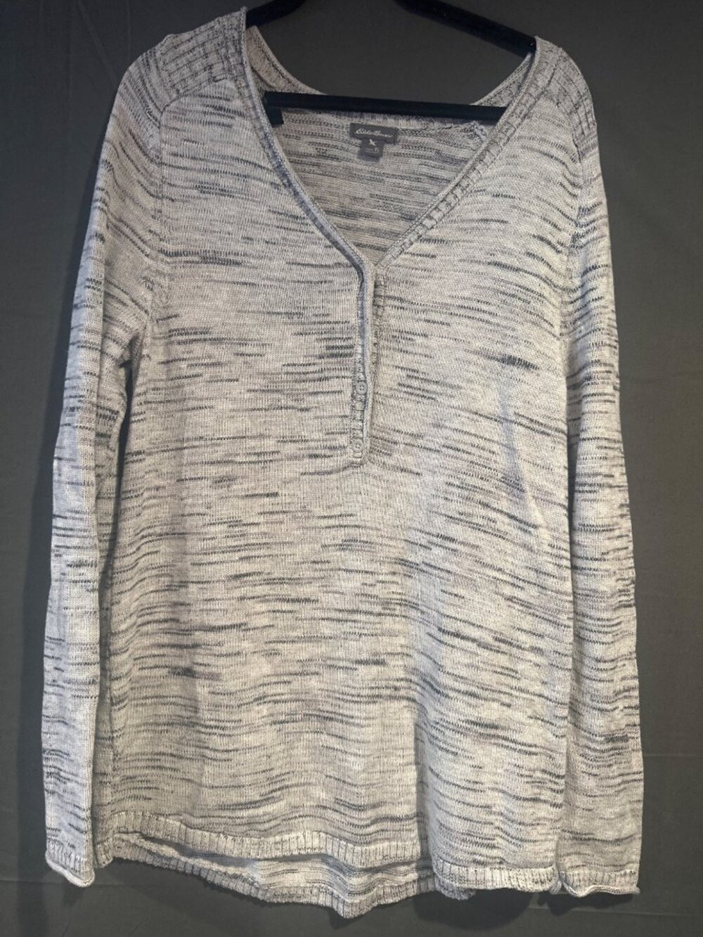 Eddie Bauer Womens Tall Large Marled Knit Henley Sweater Cotton Blend Casual